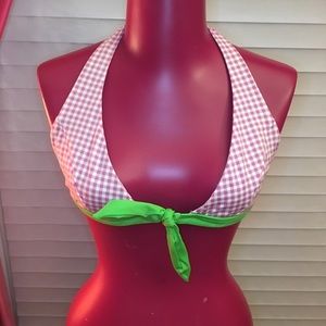 Purple white greenGingham triangle bikini swim top size Large